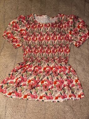 Grace + Emma Floral Smocked Peplum Top Size S Puff Sleeve